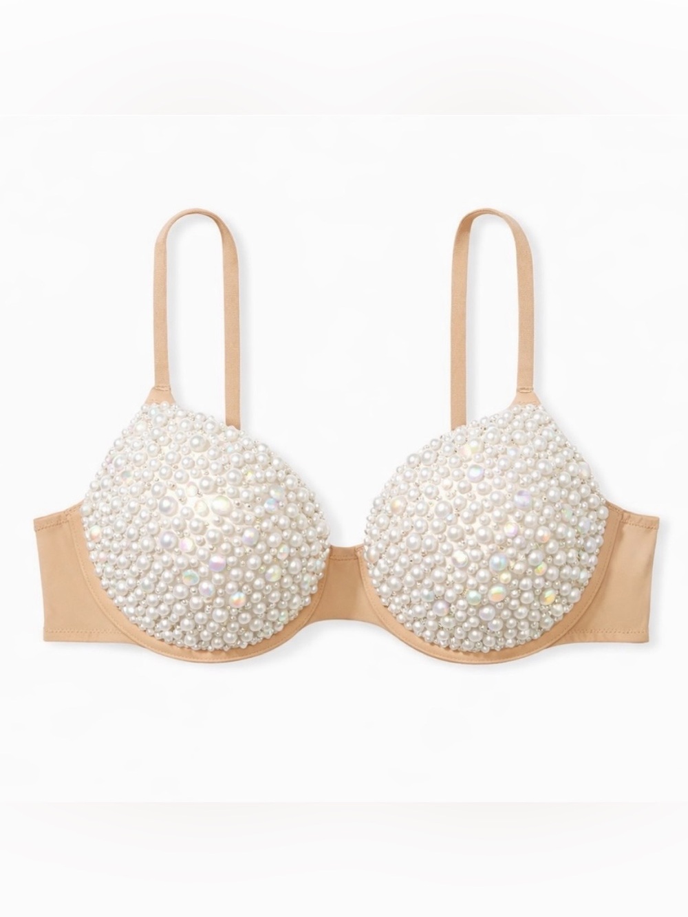 34C Classic White Iridescent Pearls Glam Bra Top